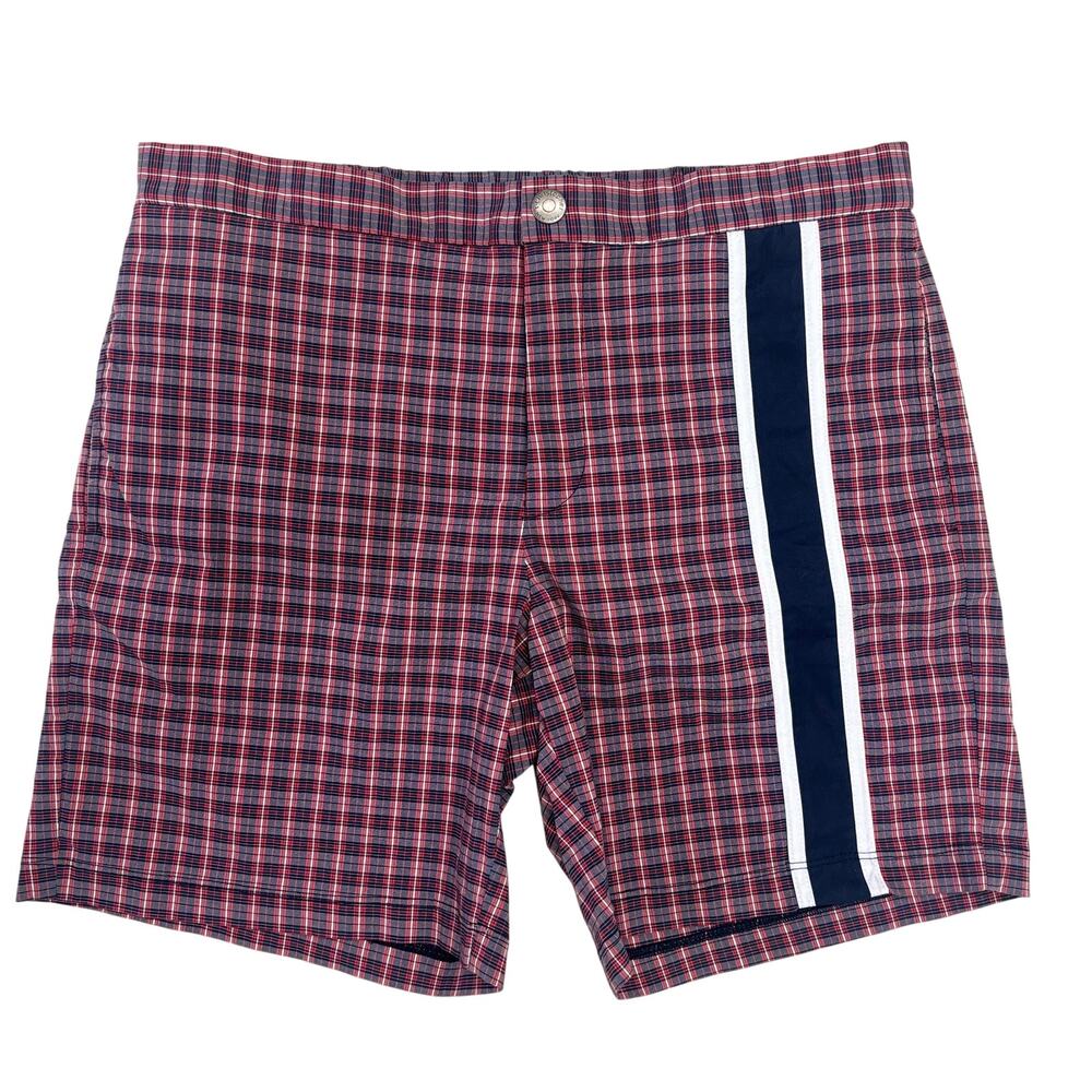 T. Christopher Shorts 33 Mens Red Plaid Check Swim Trunks Boardshort Made in USA